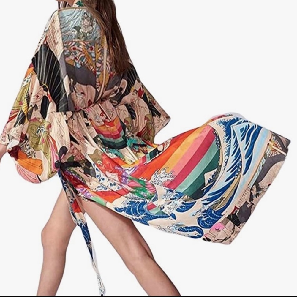 Japanese design satin kimono size L